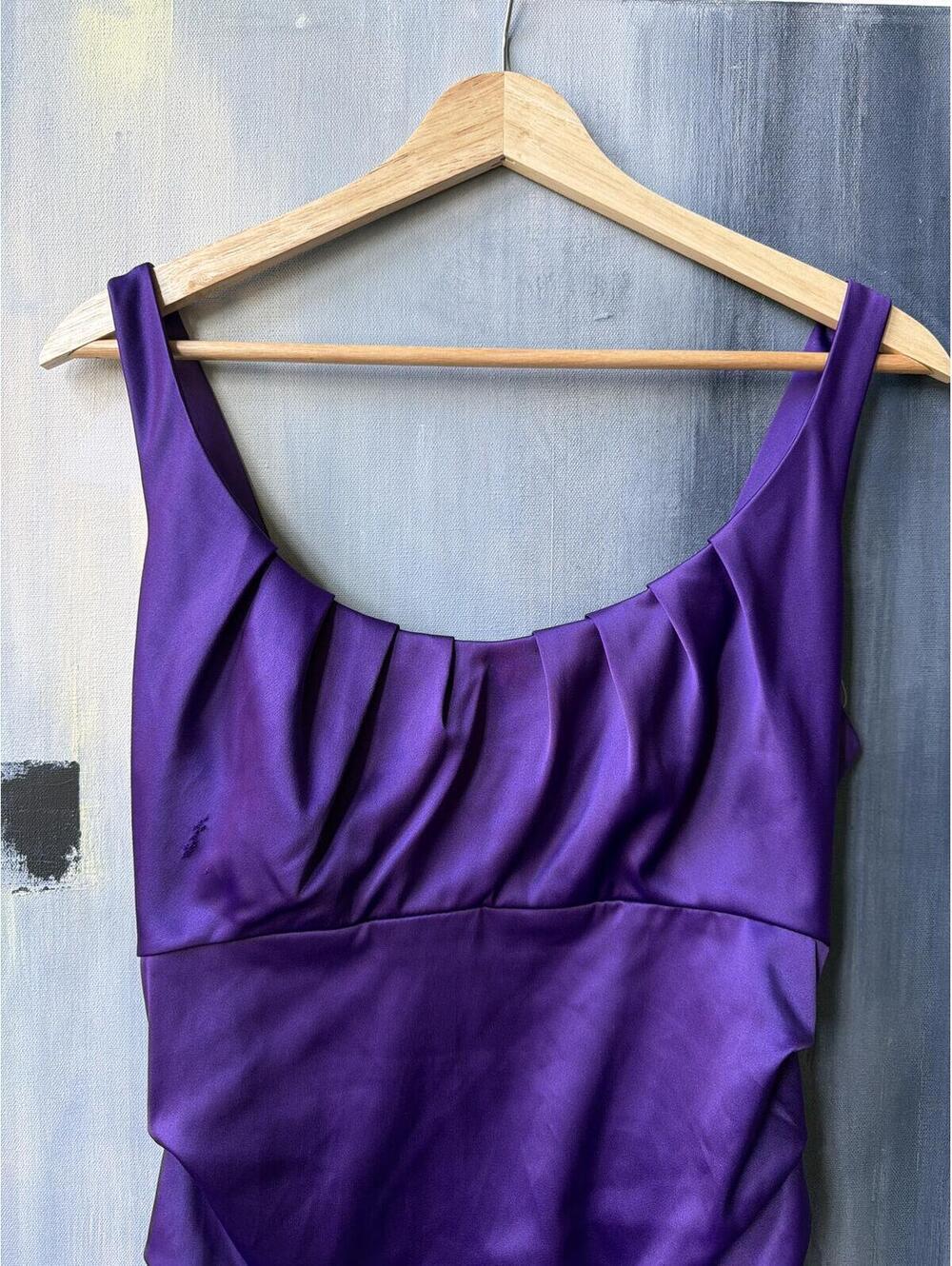 Vintage Suzi Chin Ruched Cocktail Dress Purple Size 8 - Picture 2 of 7